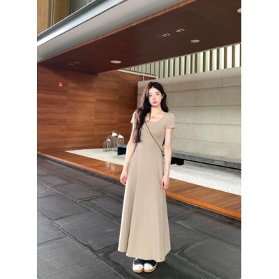 alex stevens纯色修身短袖连衣裙女度假长裙春夏季垂感中长款裙子